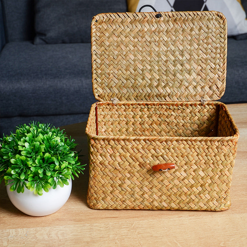 Panier de rangement rectangulaire tressé avec couvercle