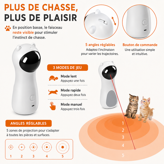 Felineau Jouet Laser Automatique pour Chat avec Rotation 360°, Minuterie Intelligente et Vitesses Réglables