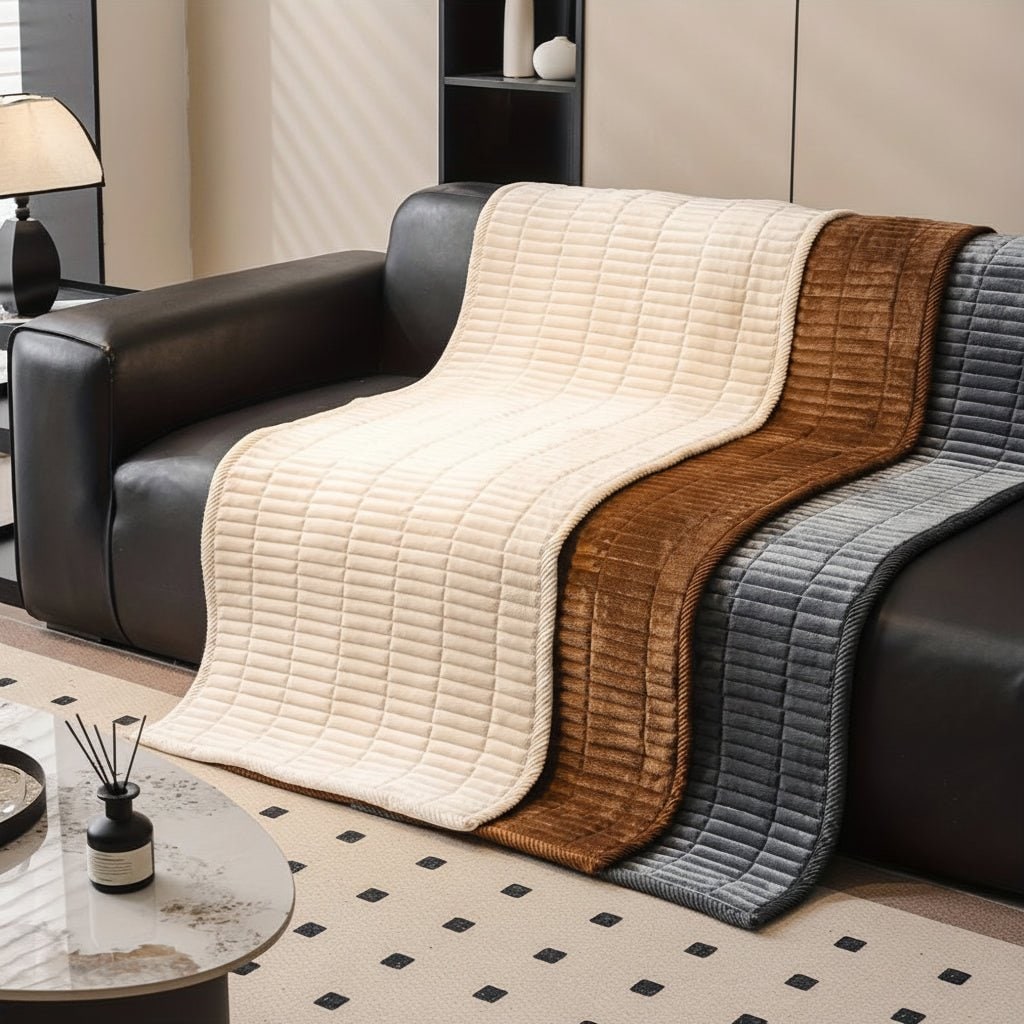 Coussin de protection d'assise de canapé en peluche côtelée