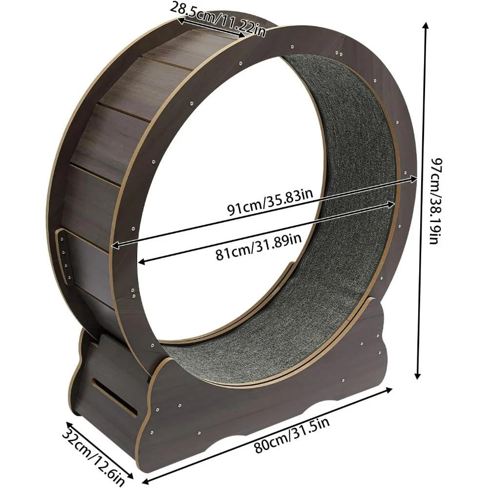 Roue d'Exercice Intérieure pour Chat – Piste Rembourrée Silencieuse 81 cm Finition Bois
