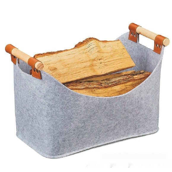 Panier à bûches en feutre avec poignées en bois