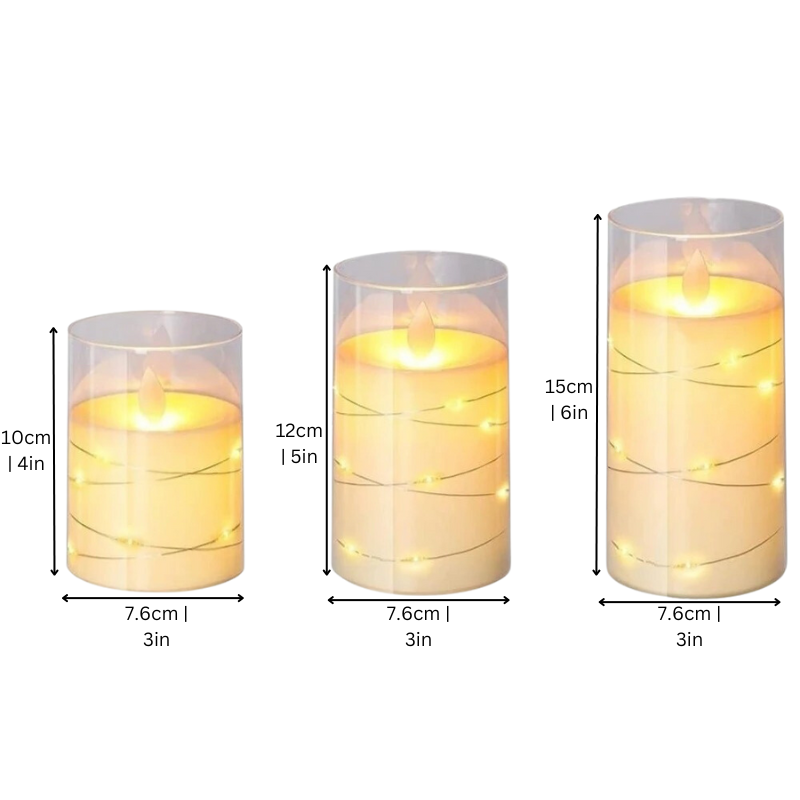 Lot de trois bougies LED sans flamme en cylindres de verre