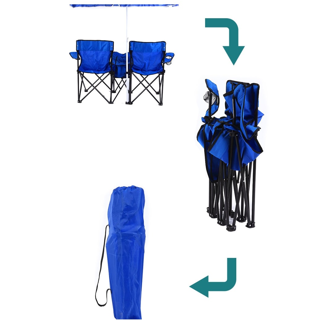 Chaise de camping double pliable avec glacière et parasol