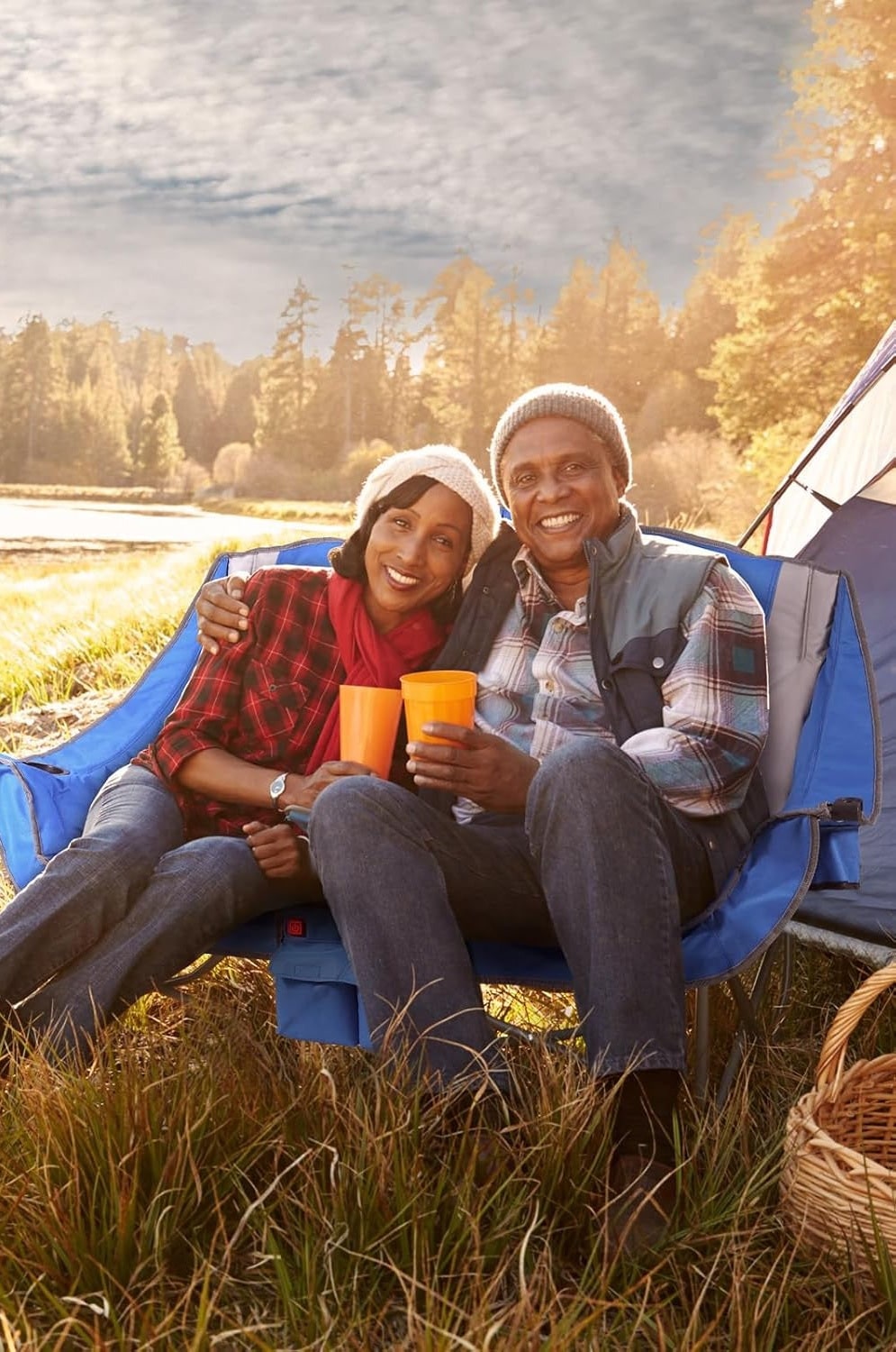 Chaise double de camping pliable à sièges chauffants