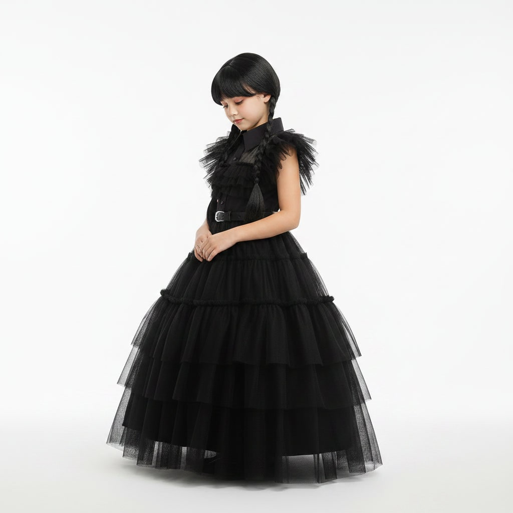 Robe gothique enfant en tulle à étages avec ceinture