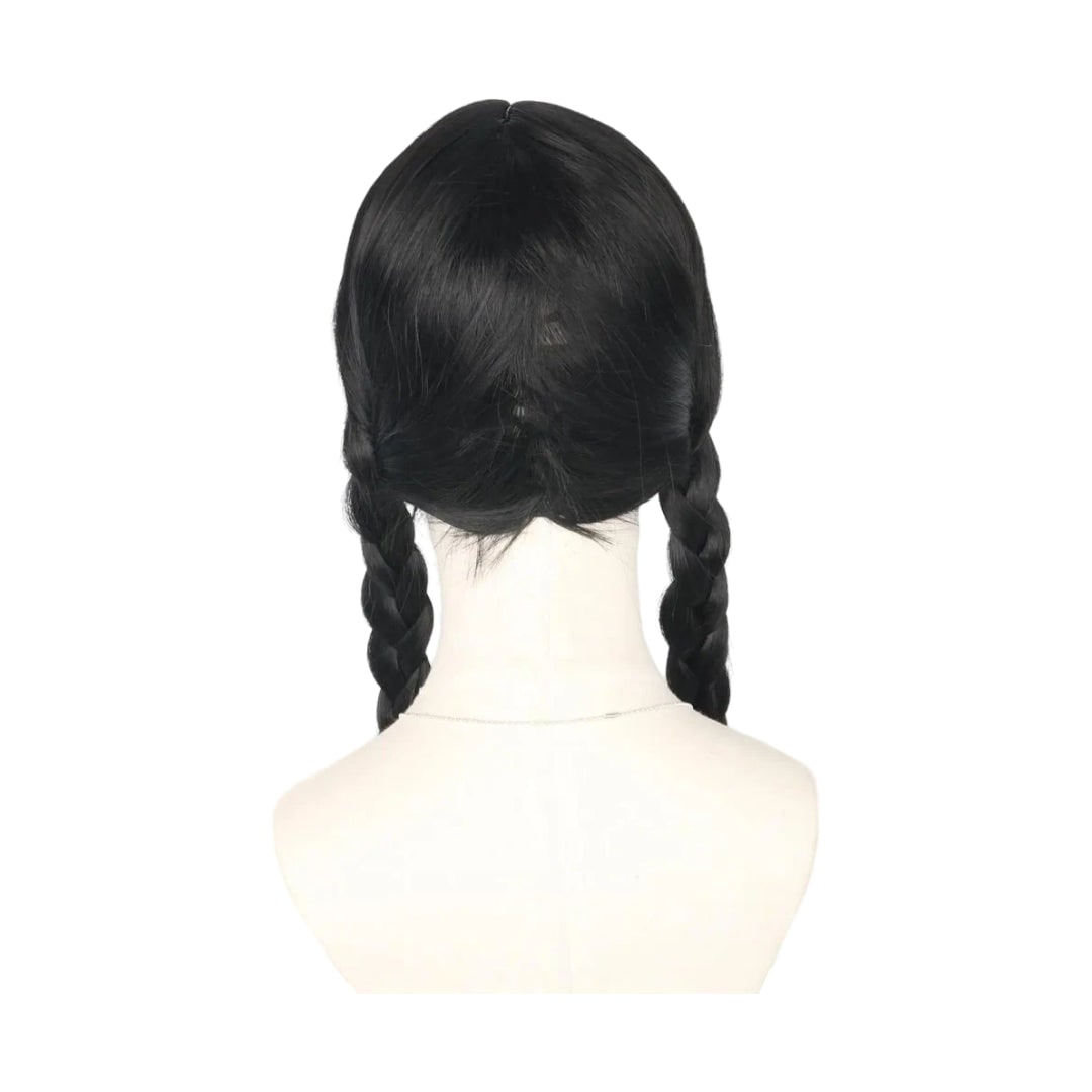 Perruque de déguisement à deux tresses et frange droite