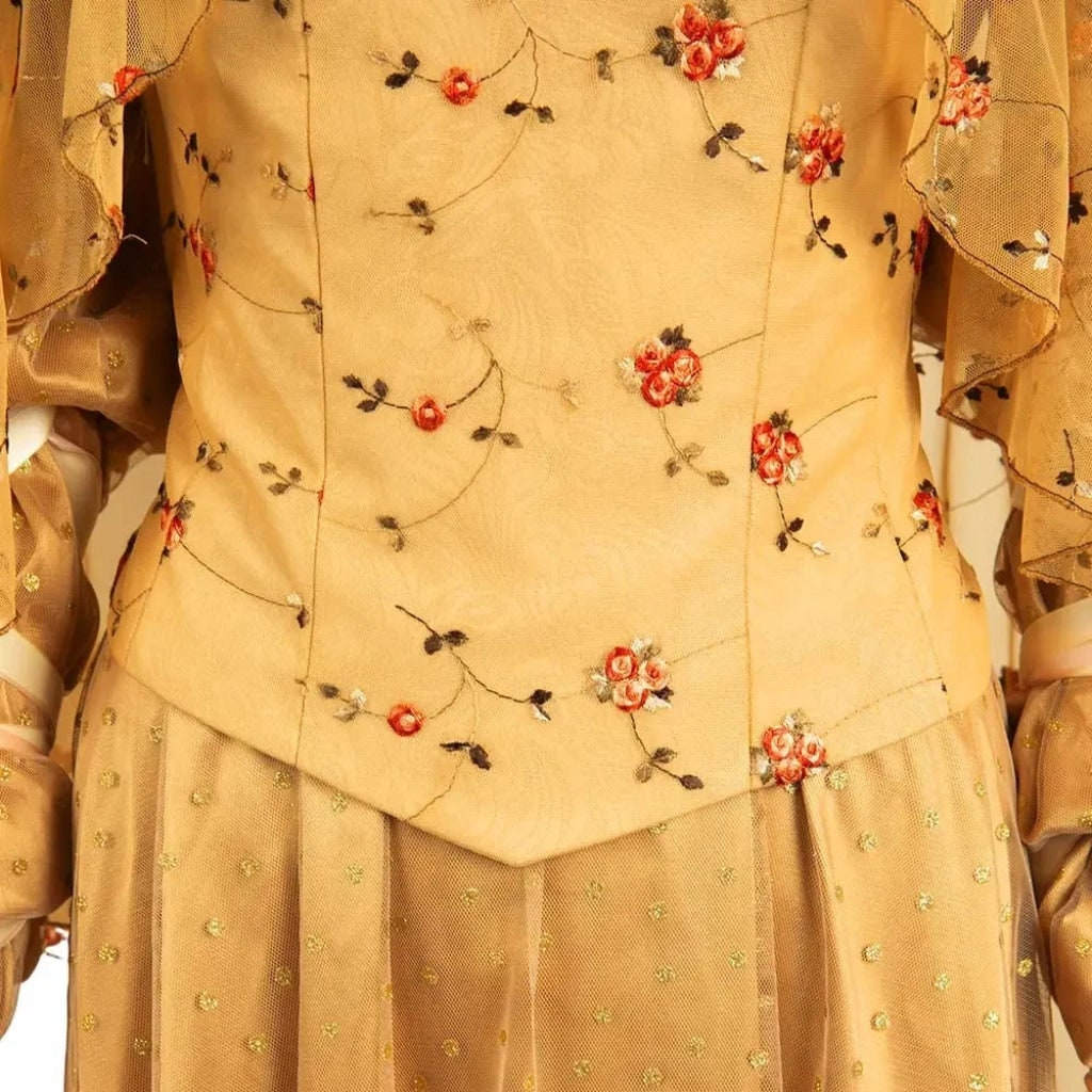 Robe de déguisement médiévale dorée à jupe en tulle