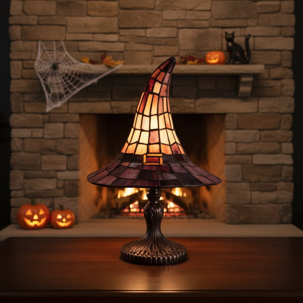 Lampe chapeau de sorcière en verre coloré à tirette