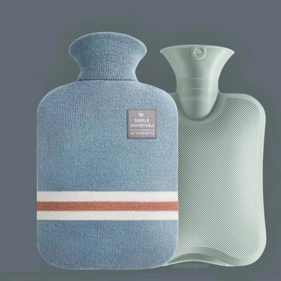 Bouillotte de 2 litres avec housse en maille rayée