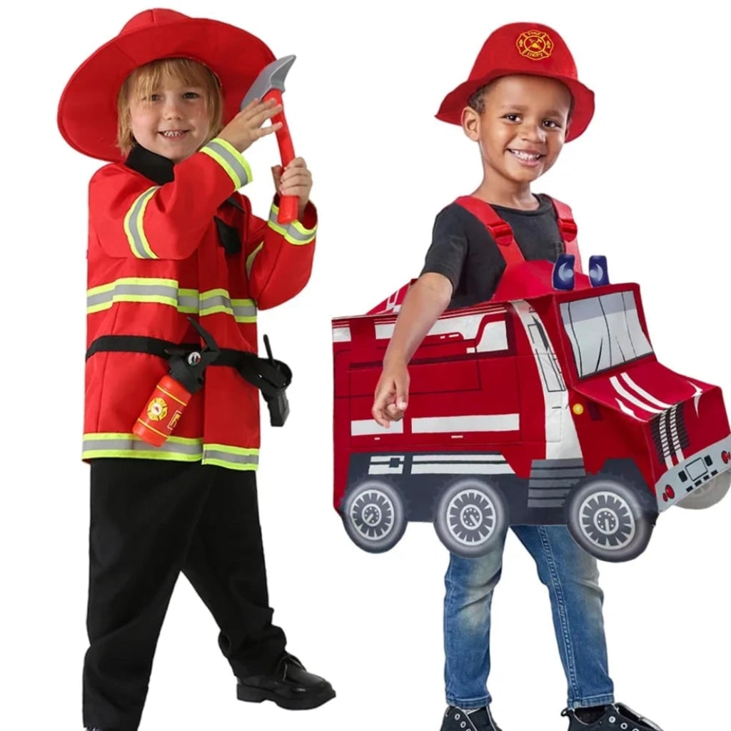 Déguisement enfant de pompier avec casque et bandes réfléchissantes