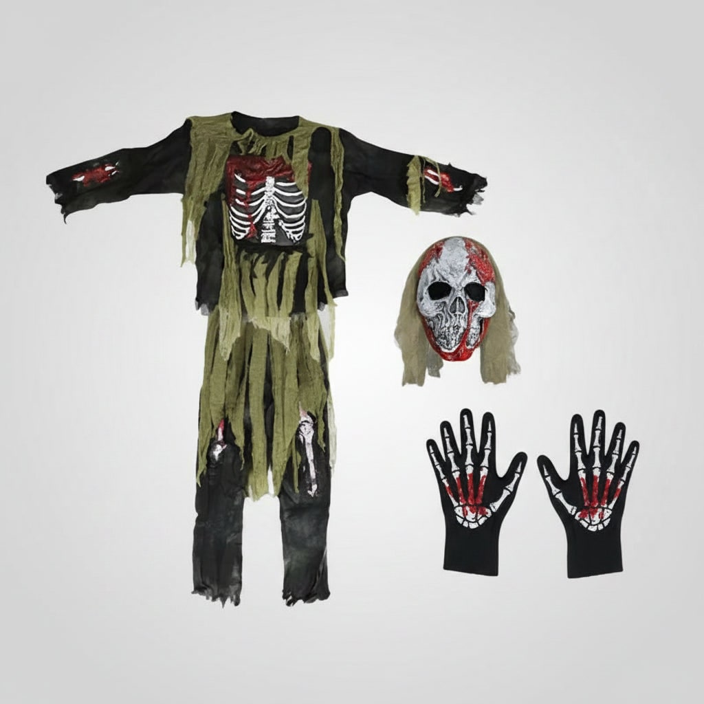 Déguisement enfant de zombie squelette à masque de crâne
