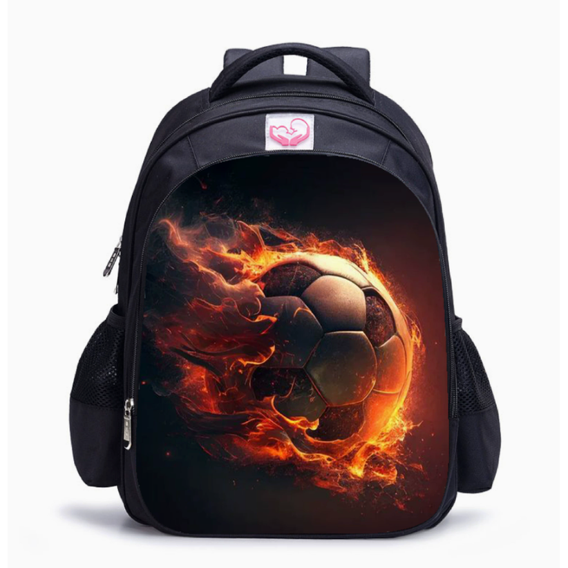 Sac à dos enfant à motif ballon de football en flammes