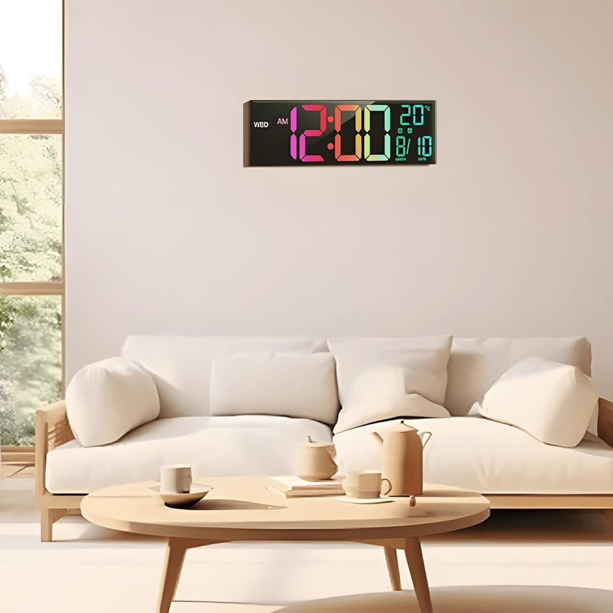 Grande horloge murale LED RVB avec double alarme
