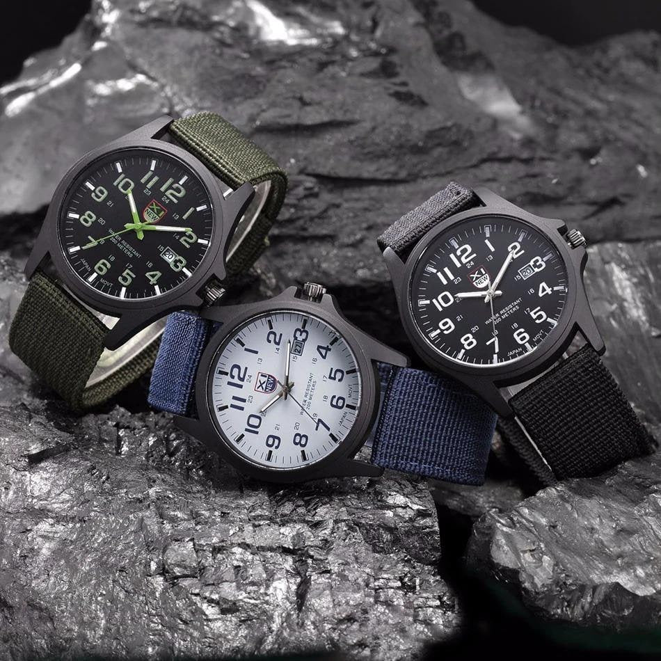 Montre analogique homme à bracelet nylon et cadran 24 heures