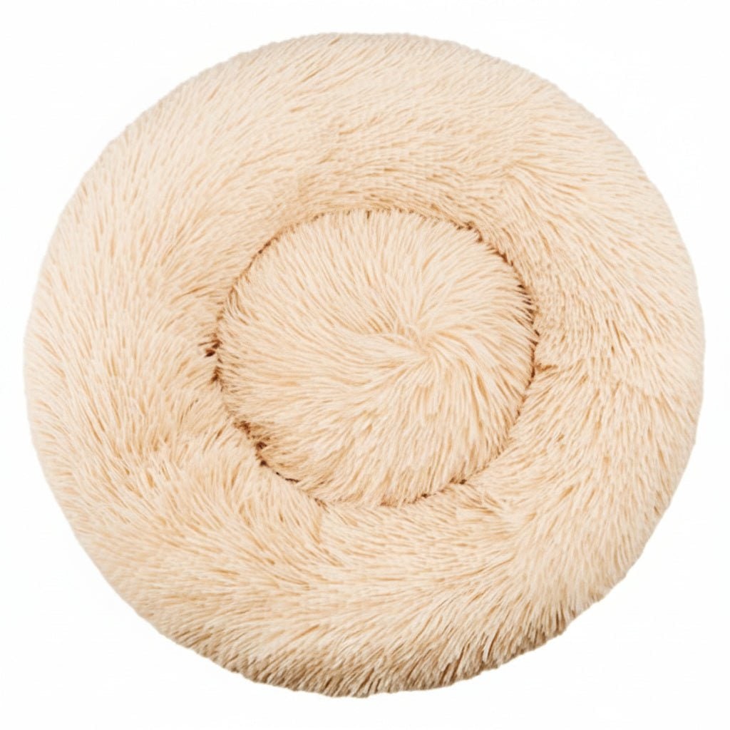 Panier rond pour chien en fausse fourrure à rebord surélevé