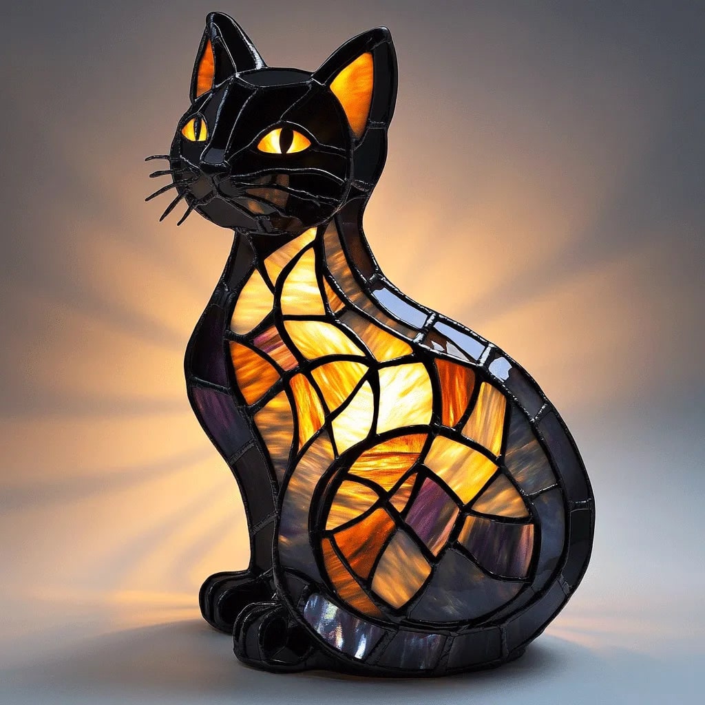 Lampe de table chat à panneaux colorés, 17 cm