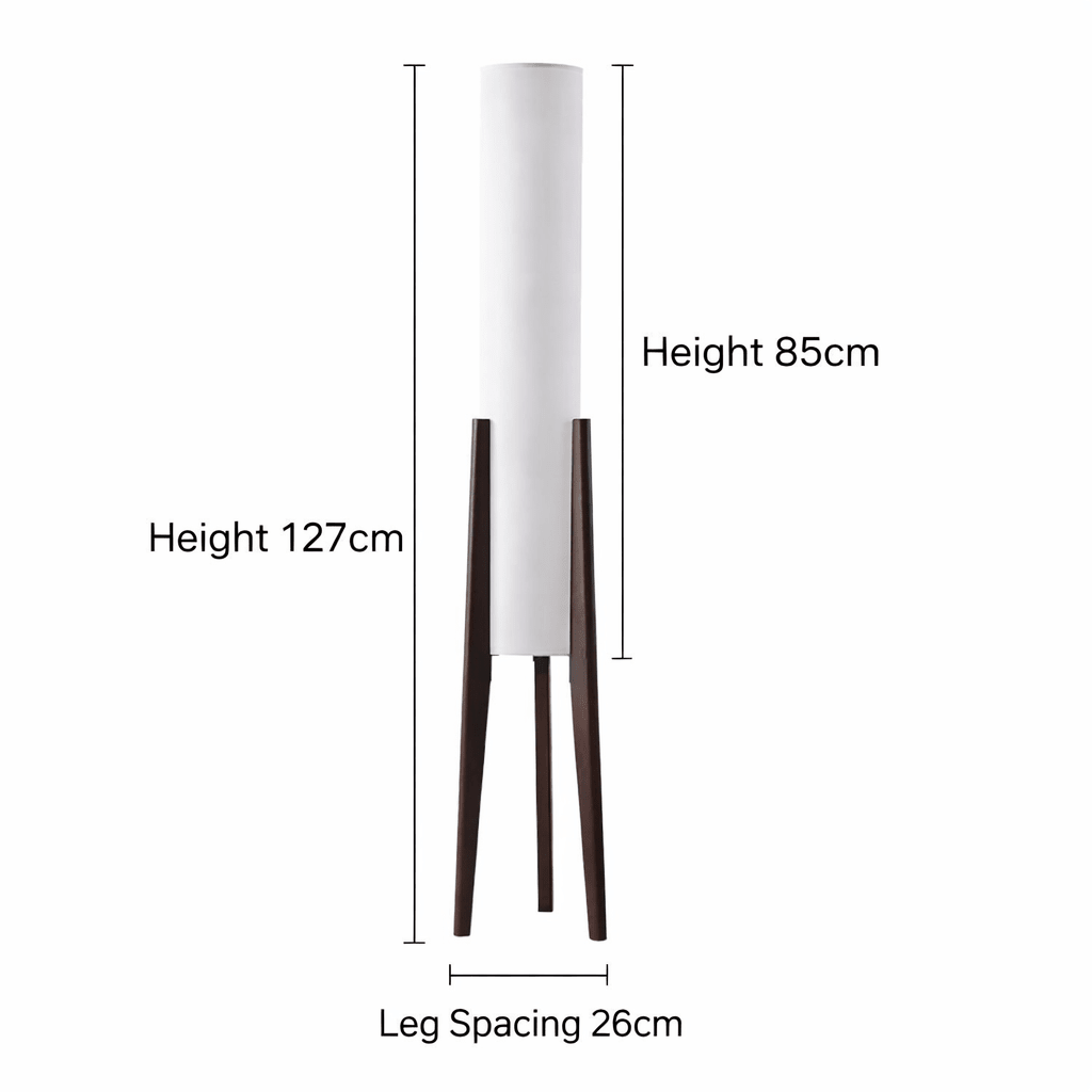 Lampadaire trépied en bois avec abat-jour textile, 127 cm