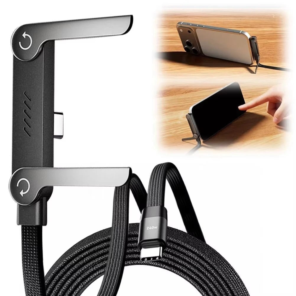 Câble USB-C vers USB-C avec support de téléphone pliant, 150 cm