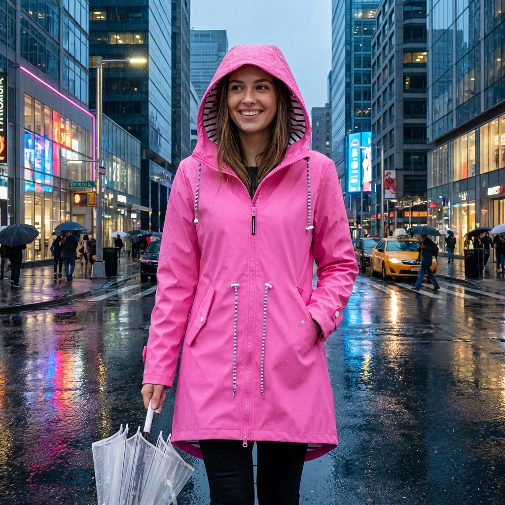 Veste de pluie pour femme avec capuche et doublure rayée