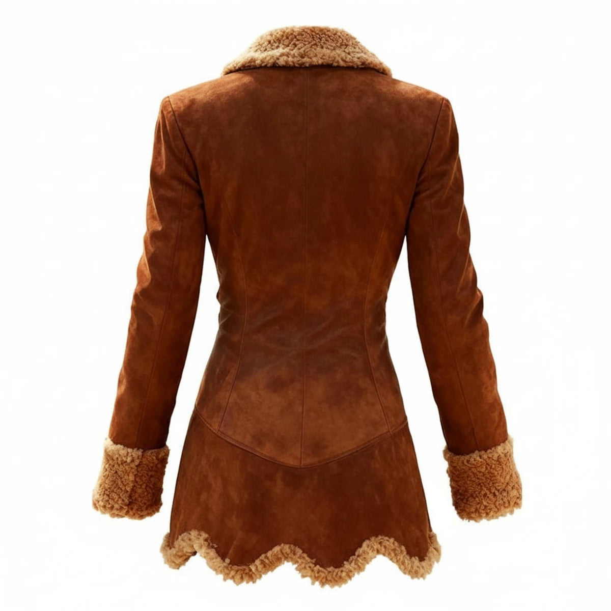 Veste ajustée pour femme en imitation daim avec bordures fourrées