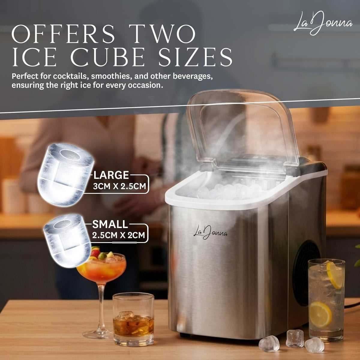 Machine à glaçons de comptoir avec deux tailles de glace