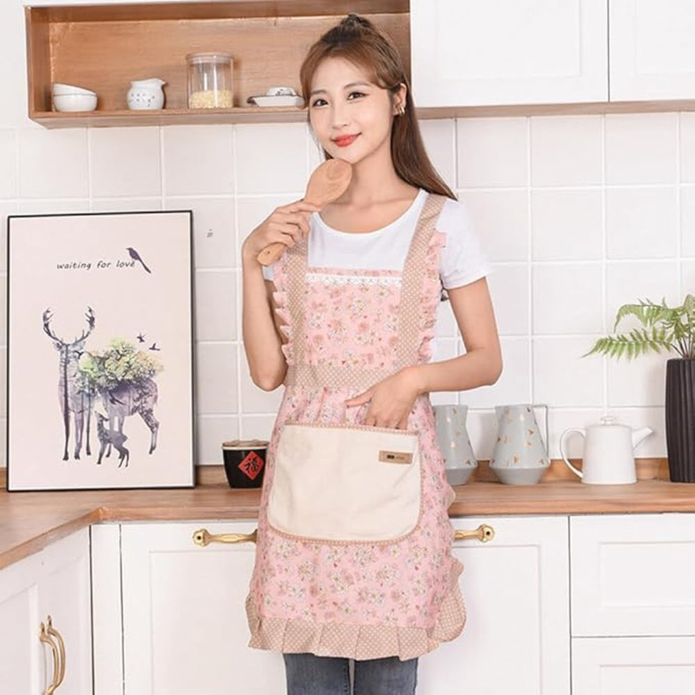 Tablier de cuisine à motif floral avec poches