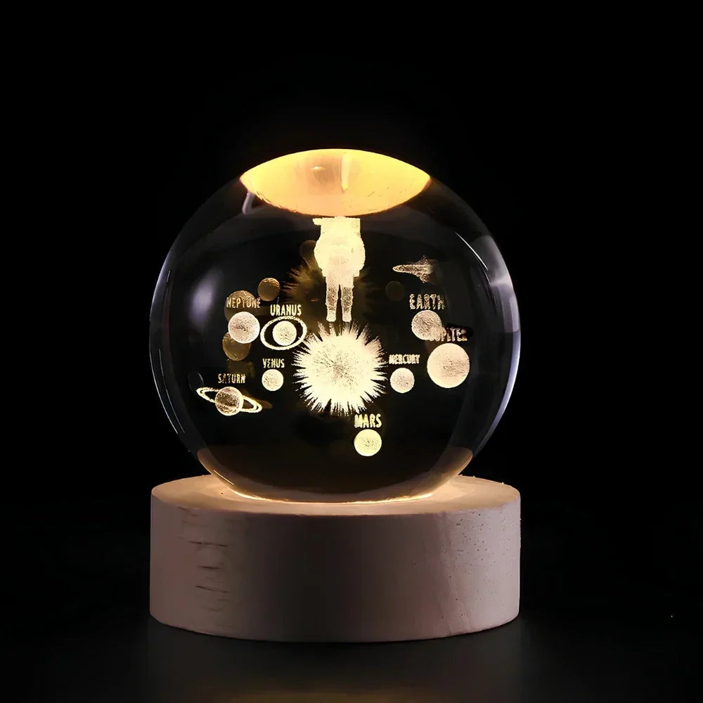 Lampe boule décorative à motif cosmique et LED chaude