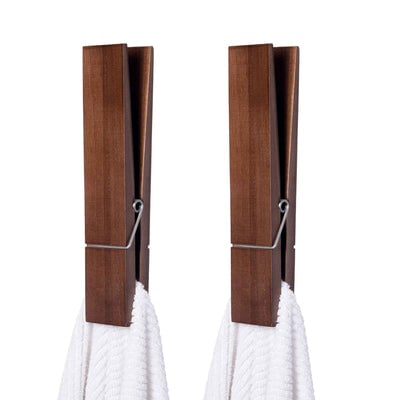 Porte-serviettes rustique en forme de pince à linge en bois