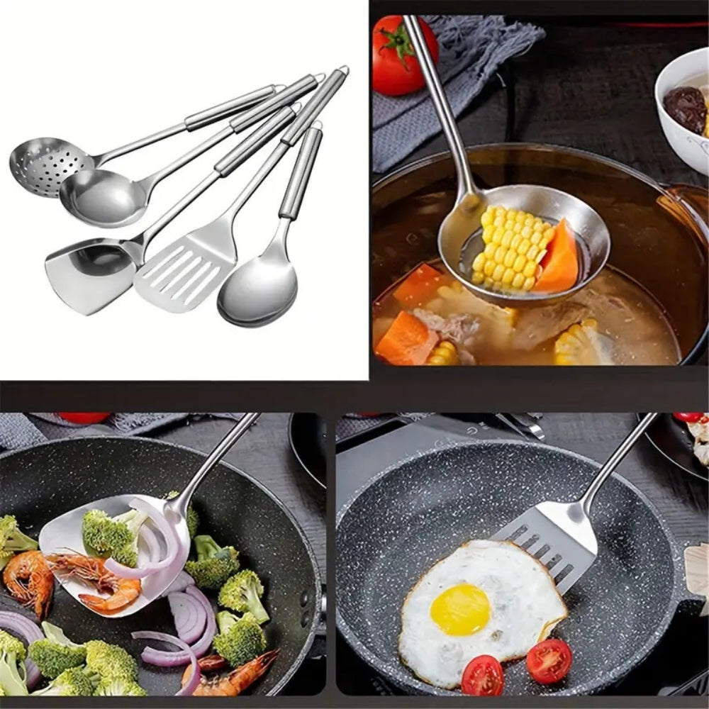 Lot de cinq ustensiles de cuisine à manches ergonomiques