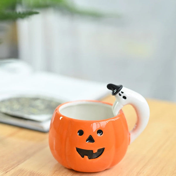 Tasse citrouille en céramique avec anse fantôme
