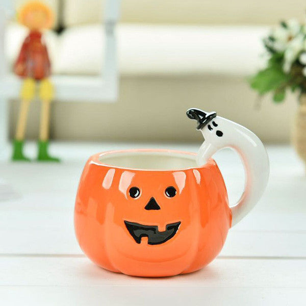 Tasse citrouille en céramique avec anse fantôme