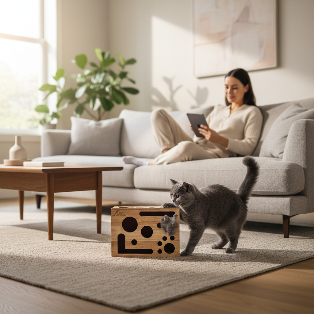 Boîte de Jeu avec Lime à Griffes pour Chat – Jouet d’Enrichissement et Entretien des Griffes