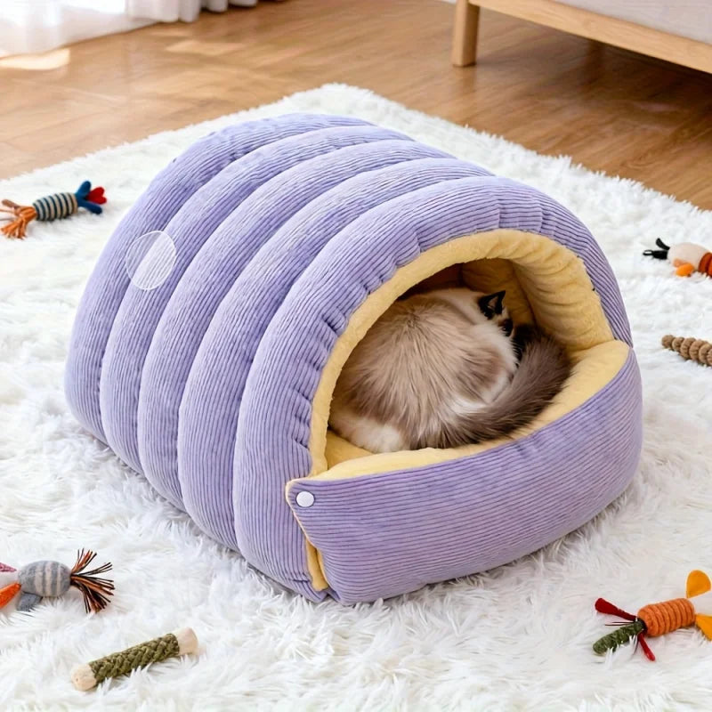 Felineau Lit Caverne Polaire pour Chat | Couchage Semi-Fermé en Polaire Arctique