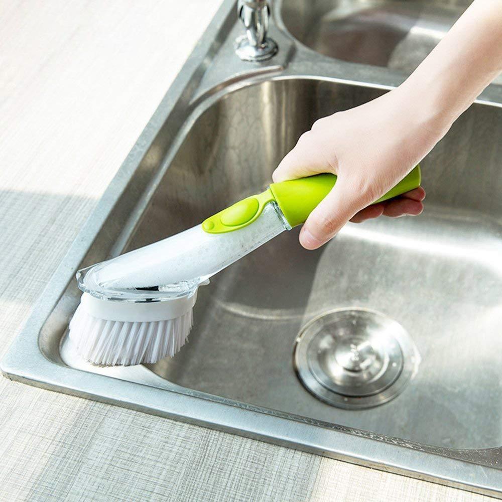 Brosse à vaisselle à long manche – Distributeur de savon rechargeable avec têtes éponge – image 7
