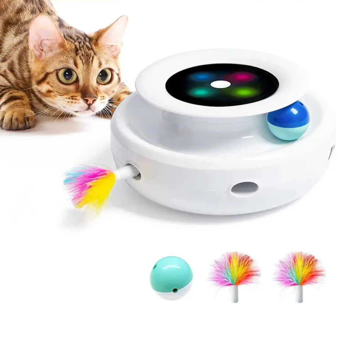 Jouet électronique pour chat avec plume, balle et LED