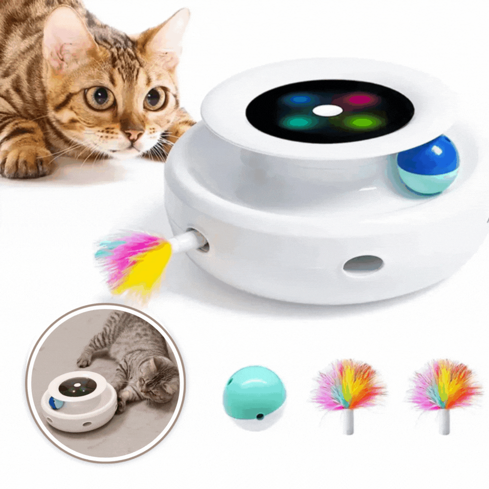 Jouet électronique pour chat avec plume, balle et LED