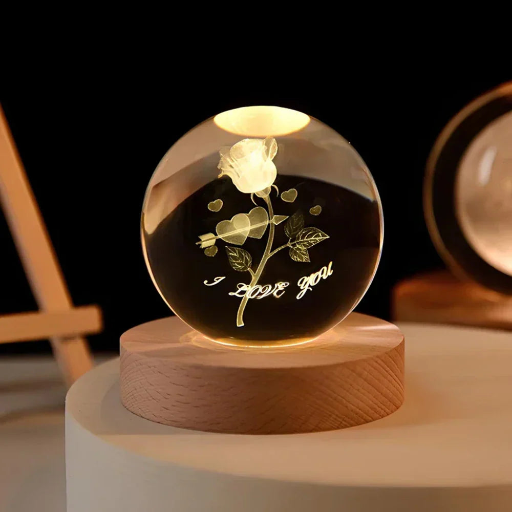 Lampe boule décorative à motif cosmique et LED chaude