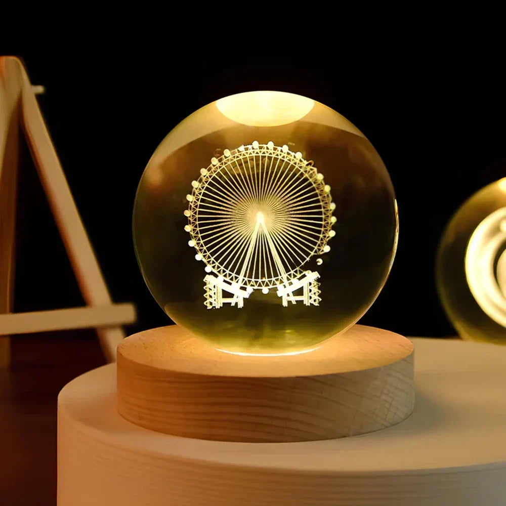 Lampe boule décorative à motif cosmique et LED chaude