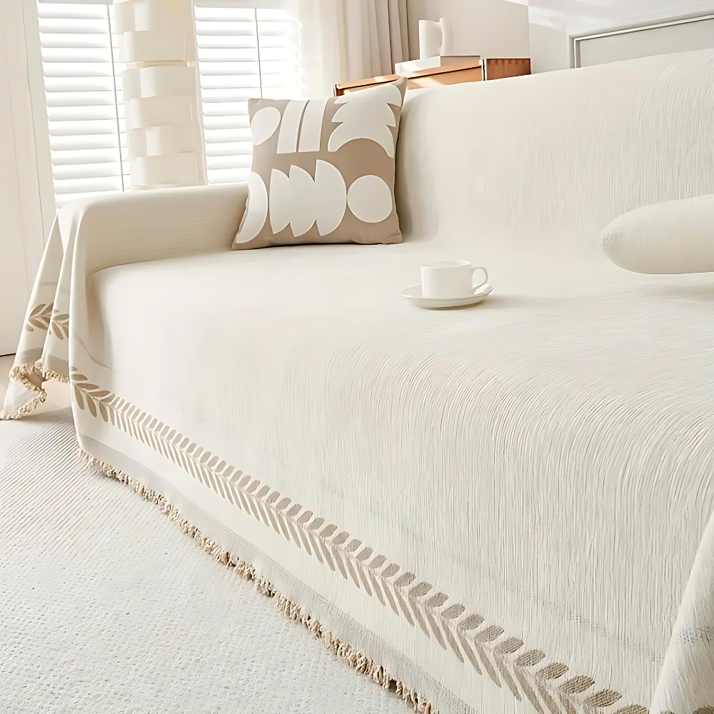 Jeté de canapé en jacquard avec pompons