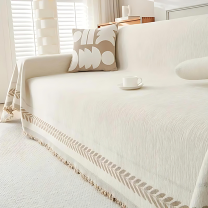 Jeté de canapé en jacquard avec pompons