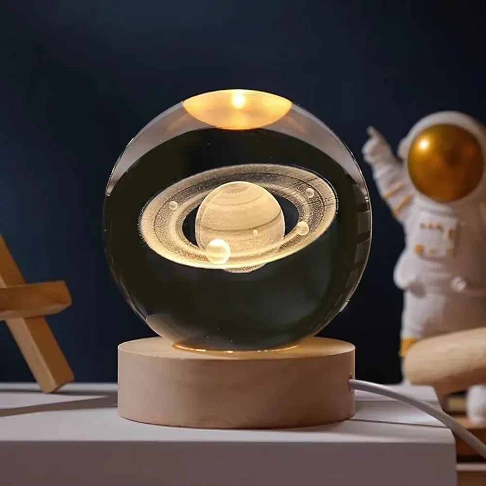 Lampe boule décorative à motif cosmique et LED chaude