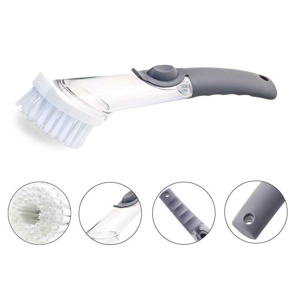 Brosse à vaisselle à long manche – Distributeur de savon rechargeable avec têtes éponge – image 3