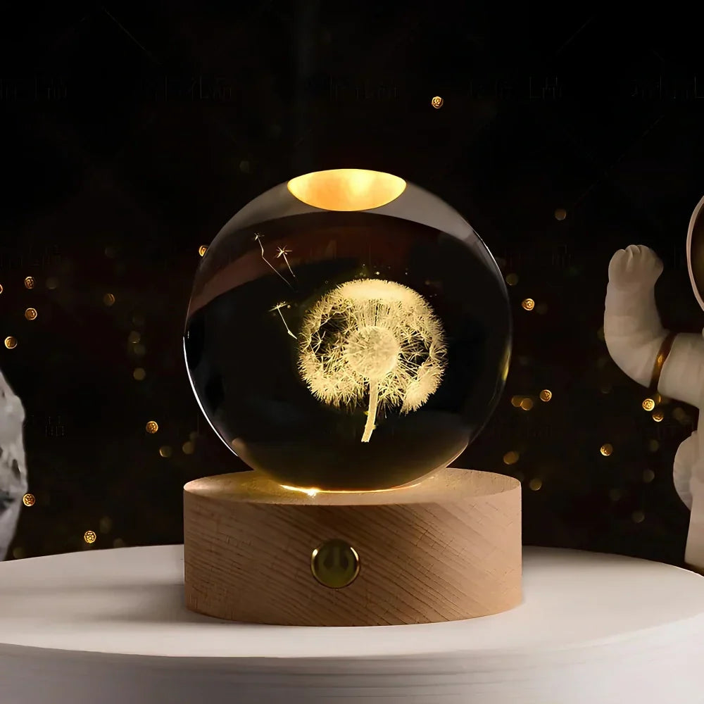 Lampe boule décorative à motif cosmique et LED chaude