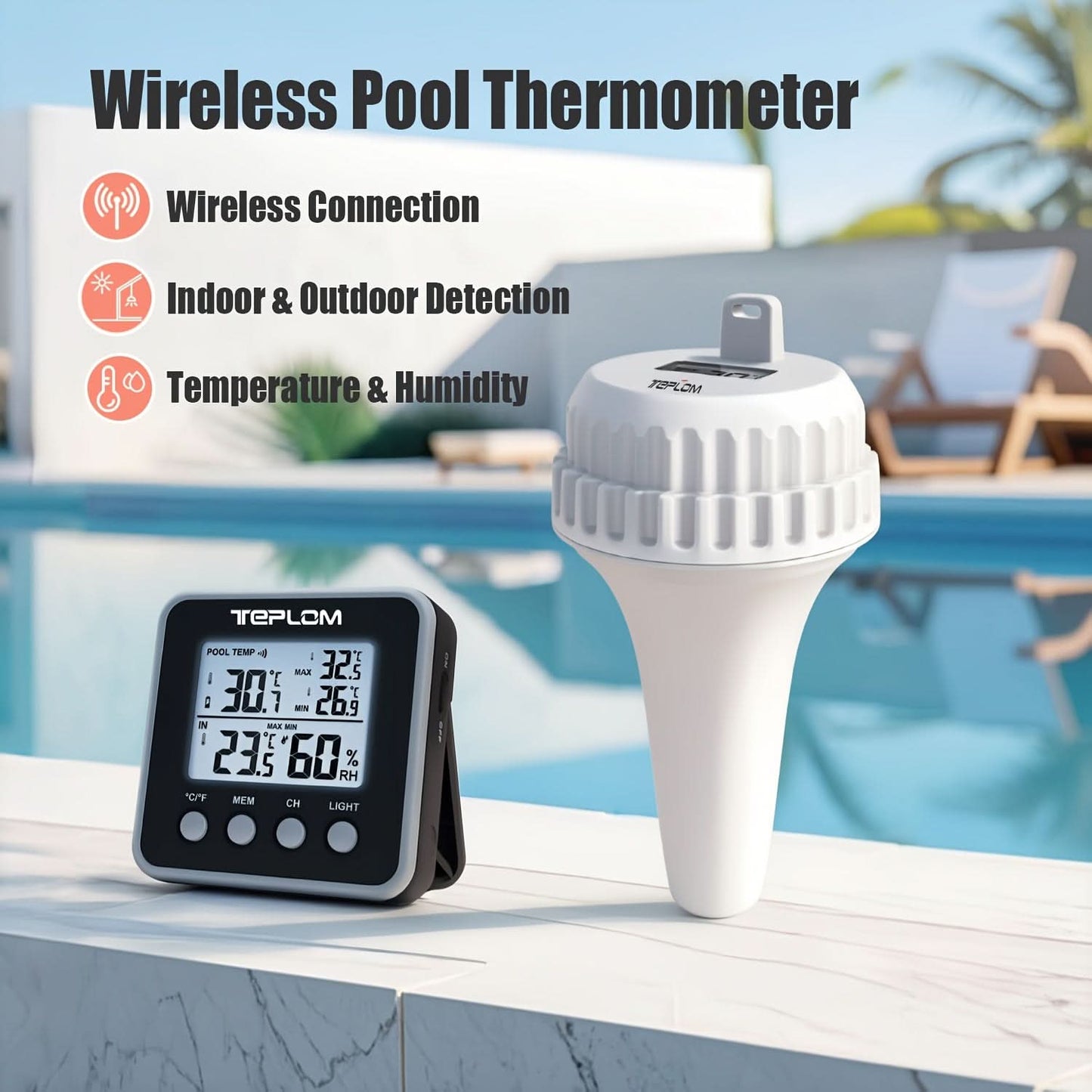 Thermomètre de piscine sans fil avec affichage numérique flottant – image 2
