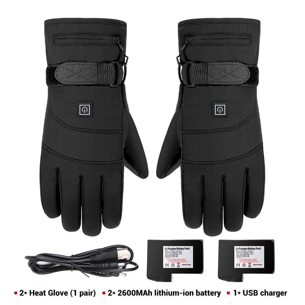Gants chauffants noirs en nylon à alimentation au choix