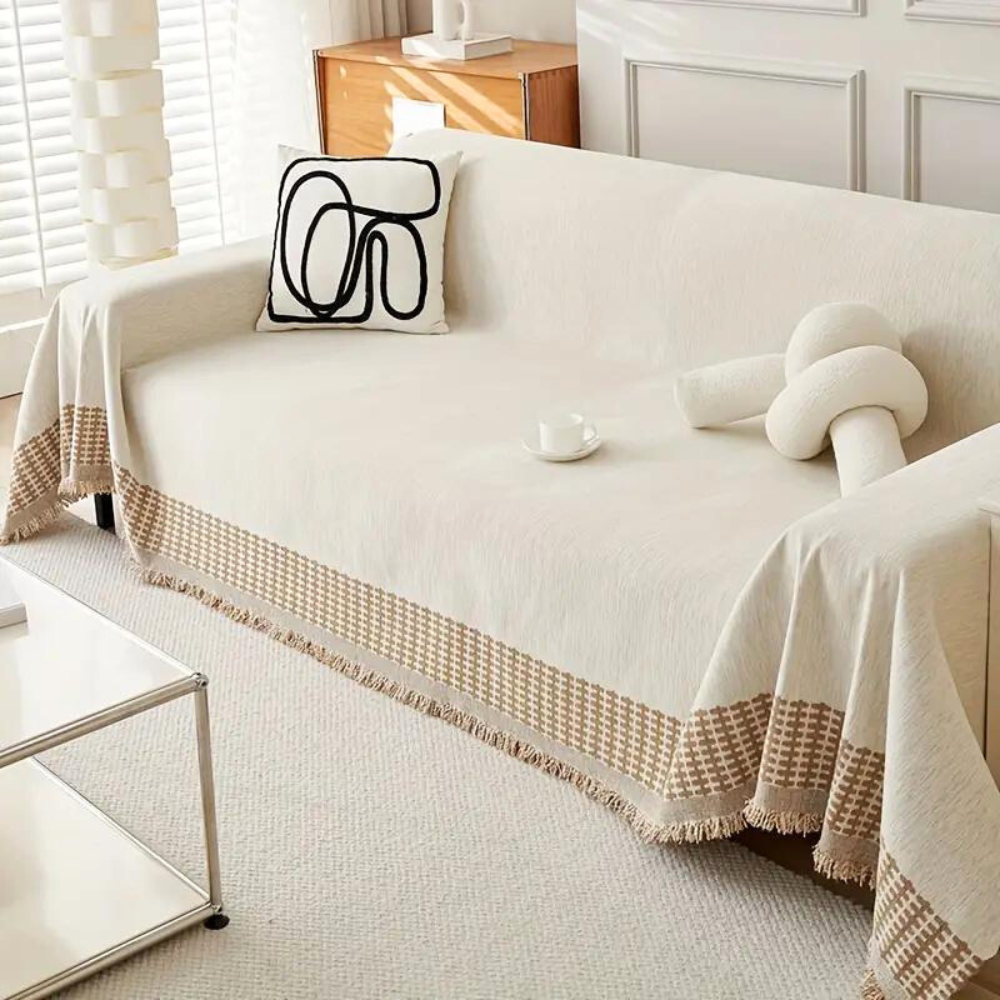 Jeté de canapé en jacquard avec pompons