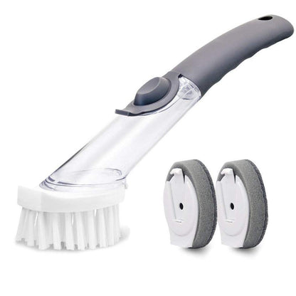 Brosse à vaisselle à long manche – Distributeur de savon rechargeable avec têtes éponge – image 8