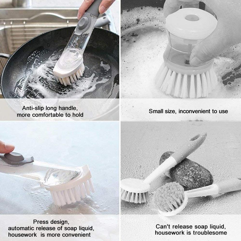 Brosse à vaisselle à long manche – Distributeur de savon rechargeable avec têtes éponge – image 2