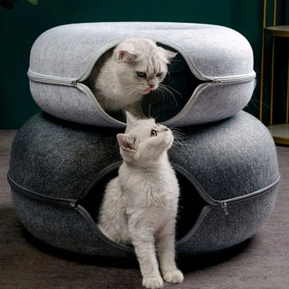 Panier pour Chat 3-en-1 – Maison pour Chat, Tunnel de Jeu et Griffoir Intégré