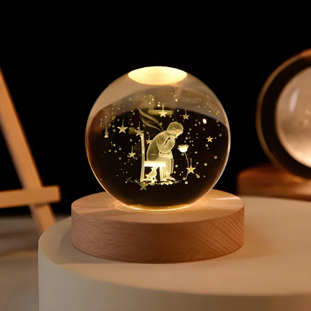 Lampe boule décorative à motif cosmique et LED chaude